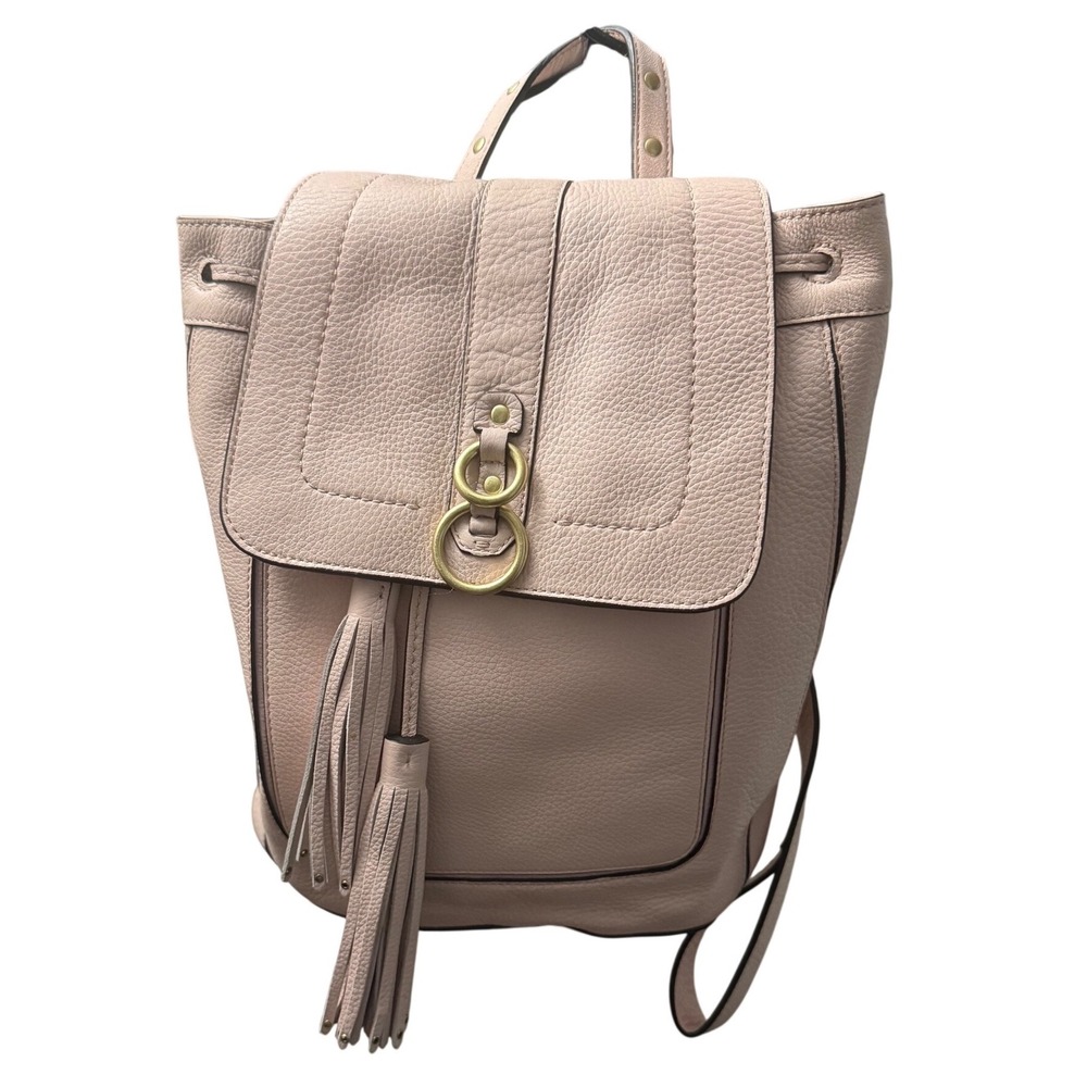 Cole Haan Cassidy Pink Pebbled Leather Backpack Tassel Gold Hardware Bag